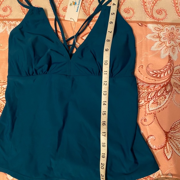 Beachsissi Tankini set in a Soft Green Colour Criss Cross Back Cut Out Bottoms - Picture 15 of 15